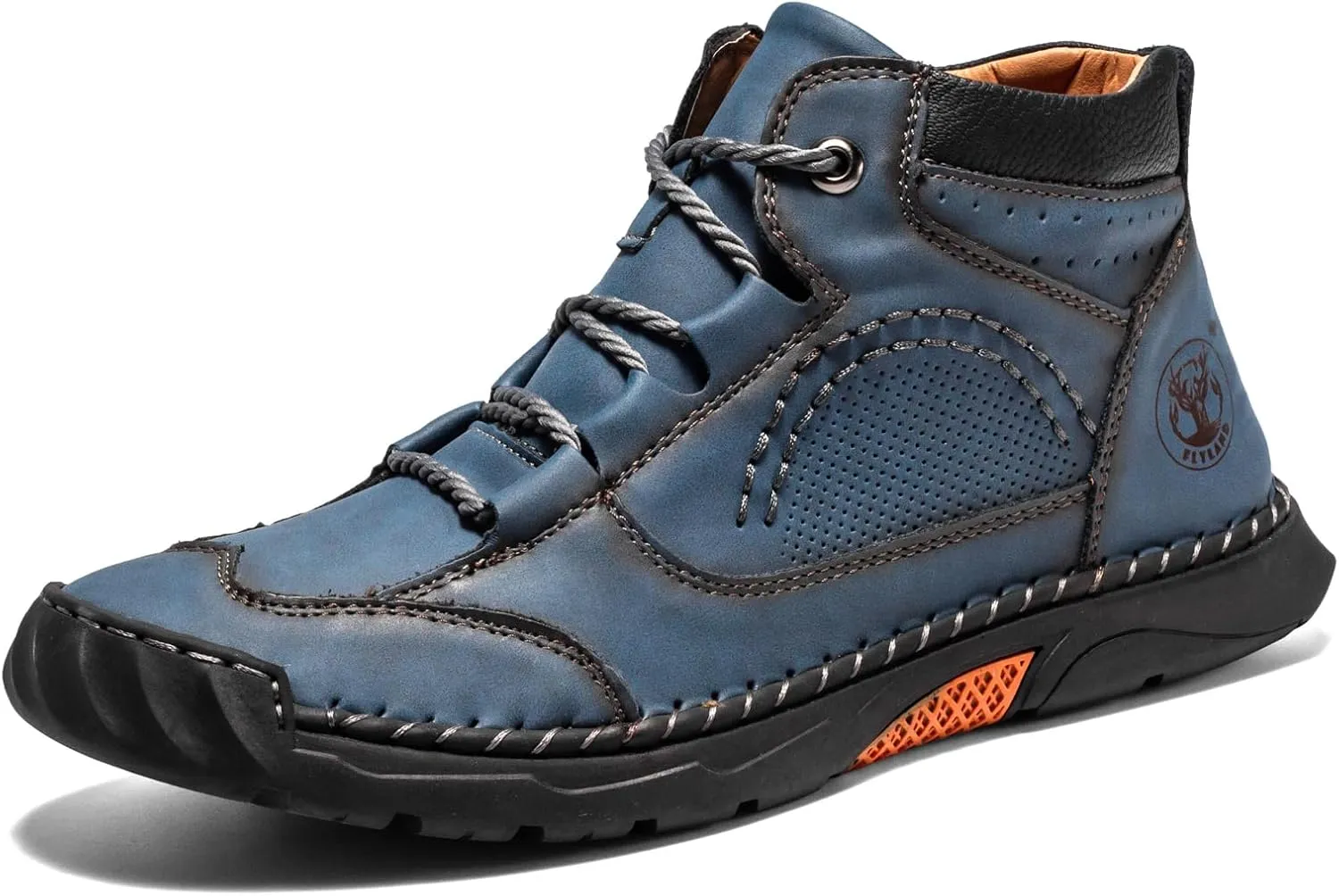 FLYLAND Men's Casual Leather Shoes Ankle Chukka Boots Fashion Sneakers Handmade Lightweight Loafers Mid Top Dress Boots Walking Driving Shoes