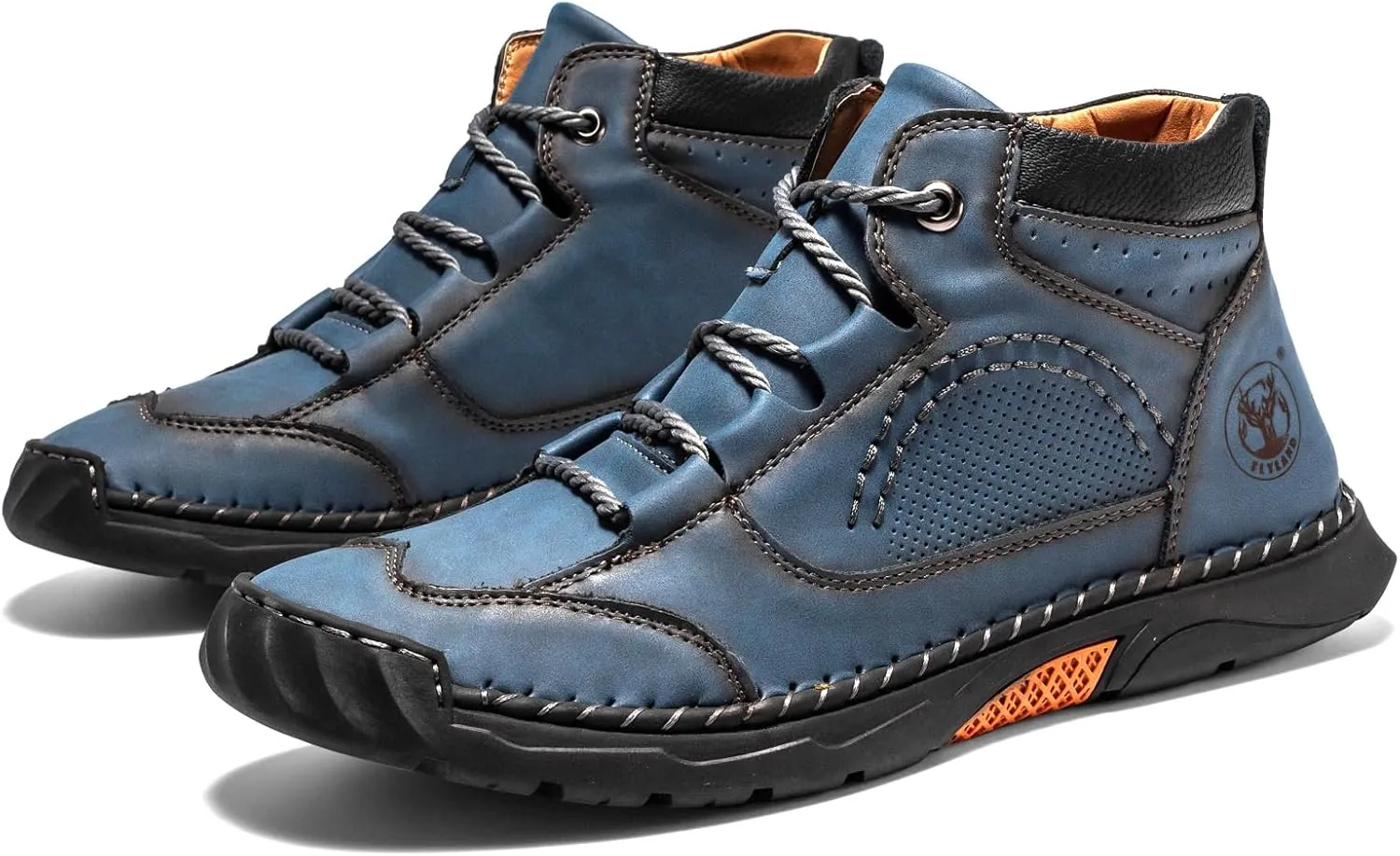 FLYLAND Men's Casual Leather Shoes Ankle Chukka Boots Fashion Sneakers Handmade Lightweight Loafers Mid Top Dress Boots Walking Driving Shoes