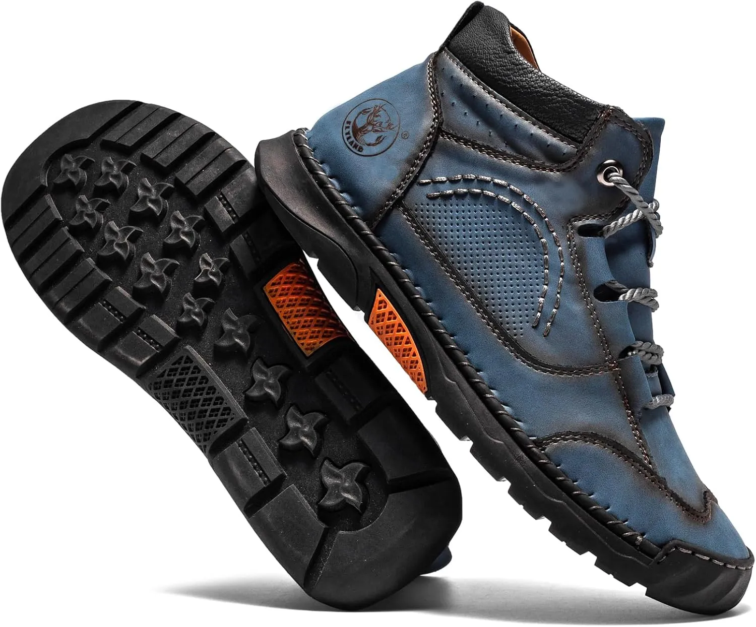 FLYLAND Men's Casual Leather Shoes Ankle Chukka Boots Fashion Sneakers Handmade Lightweight Loafers Mid Top Dress Boots Walking Driving Shoes