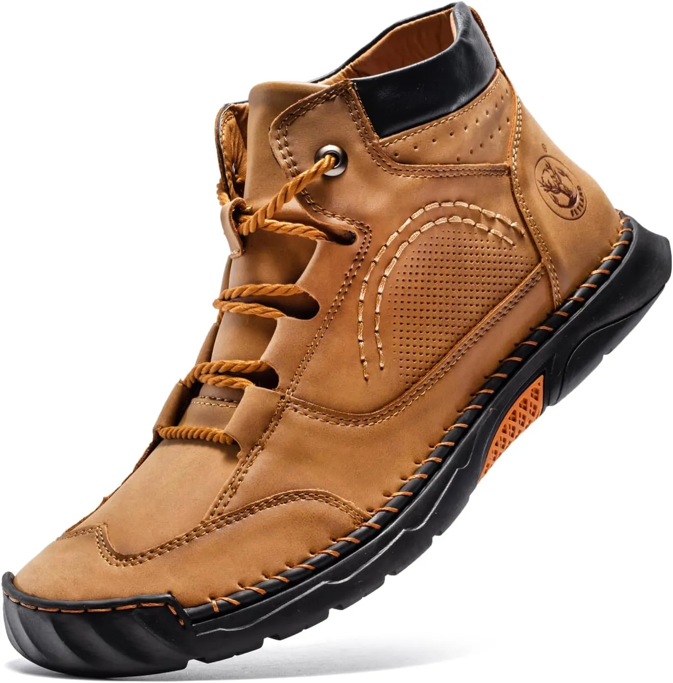 FLYLAND Men's Casual Leather Shoes Ankle Chukka Boots Fashion Sneakers Handmade Lightweight Loafers Mid Top Dress Boots Walking Driving Shoes