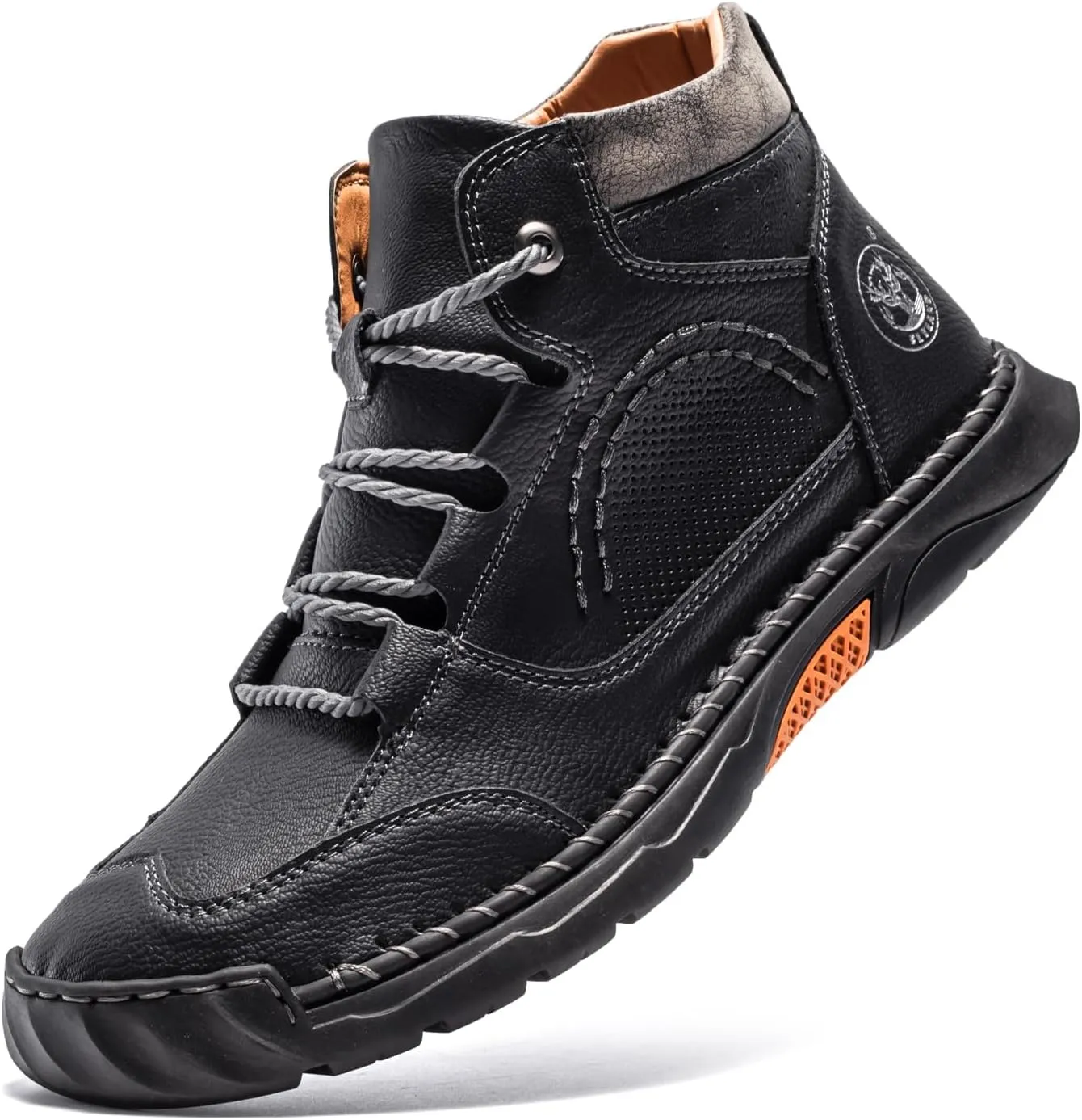 FLYLAND Men's Casual Leather Shoes Ankle Chukka Boots Fashion Sneakers Handmade Lightweight Loafers Mid Top Dress Boots Walking Driving Shoes