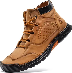 FLYLAND Men's Casual Leather Shoes Ankle Chukka Boots Fashion Sneakers Handmade Lightweight Loafers Mid Top Dress Boots Walking Driving Shoes