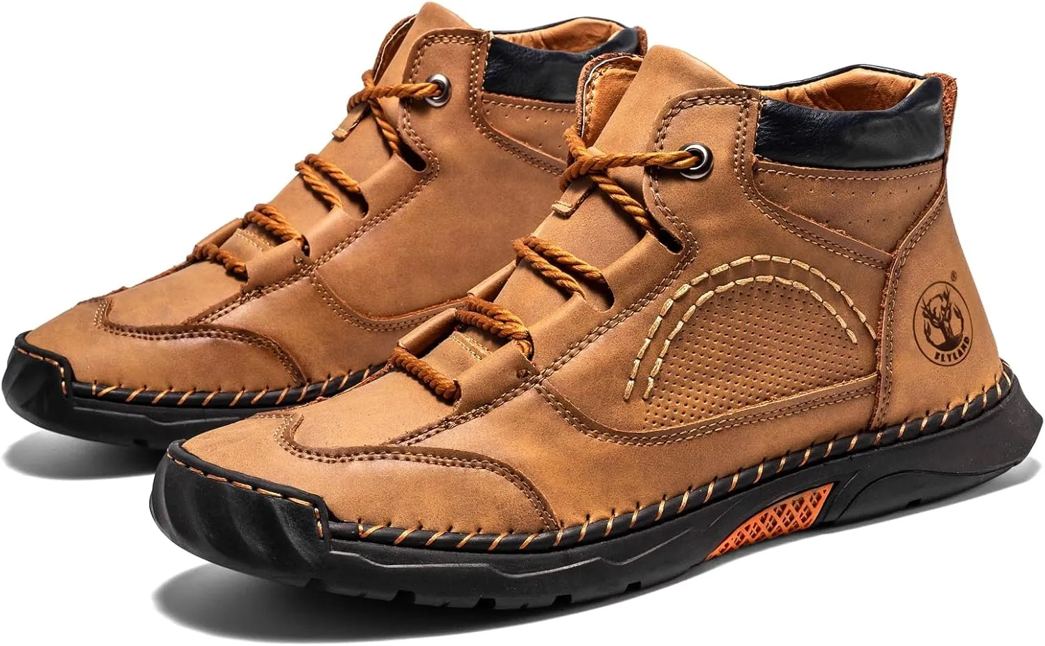 FLYLAND Men's Casual Leather Shoes Ankle Chukka Boots Fashion Sneakers Handmade Lightweight Loafers Mid Top Dress Boots Walking Driving Shoes