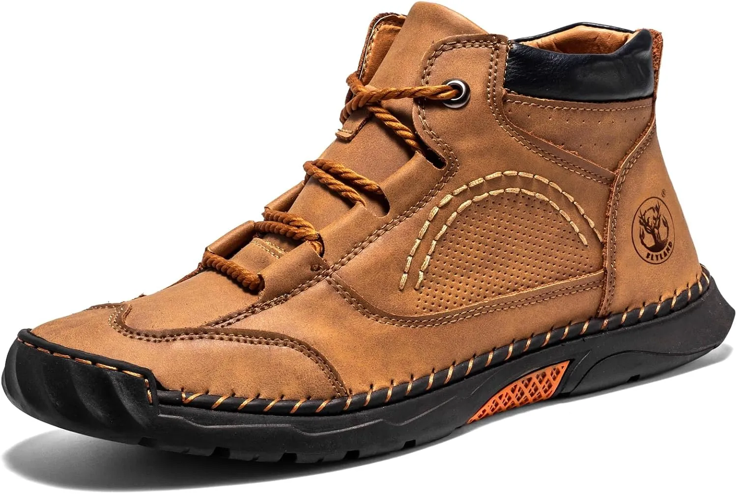 FLYLAND Men's Casual Leather Shoes Ankle Chukka Boots Fashion Sneakers Handmade Lightweight Loafers Mid Top Dress Boots Walking Driving Shoes