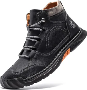 FLYLAND Men's Casual Leather Shoes Ankle Chukka Boots Fashion Sneakers Handmade Lightweight Loafers Mid Top Dress Boots Walking Driving Shoes
