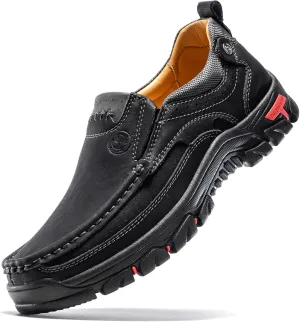 FLYLAND Men's Fashion Slip On Walking Loafers Vintage Leather Ankle Boots Handmade Chukka Boots Casual Non-Slip Sneakers Office Driving Shoes