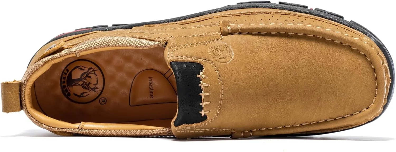 FLYLAND Men's Fashion Slip On Walking Loafers Vintage Leather Ankle Boots Handmade Chukka Boots Casual Non-Slip Sneakers Office Driving Shoes