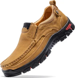 FLYLAND Men's Fashion Slip On Walking Loafers Vintage Leather Ankle Boots Handmade Chukka Boots Casual Non-Slip Sneakers Office Driving Shoes