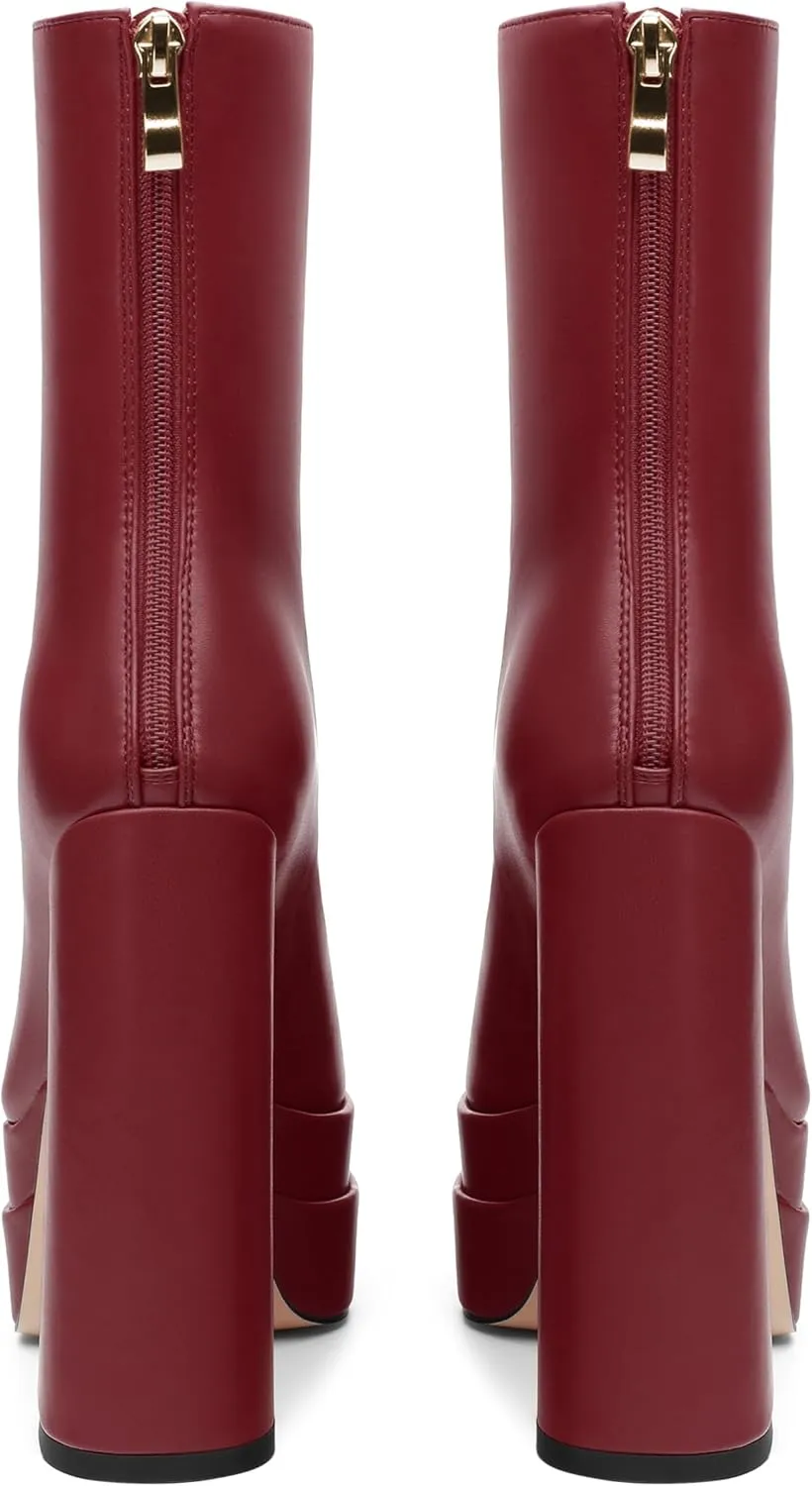 FOGEENA Platform Ankle Boots for Women Chunky Block Heel Pointed Toe Zipper 5.9 Inch Heeled Fall Boots Fashion Dating Party Evening Short Booties