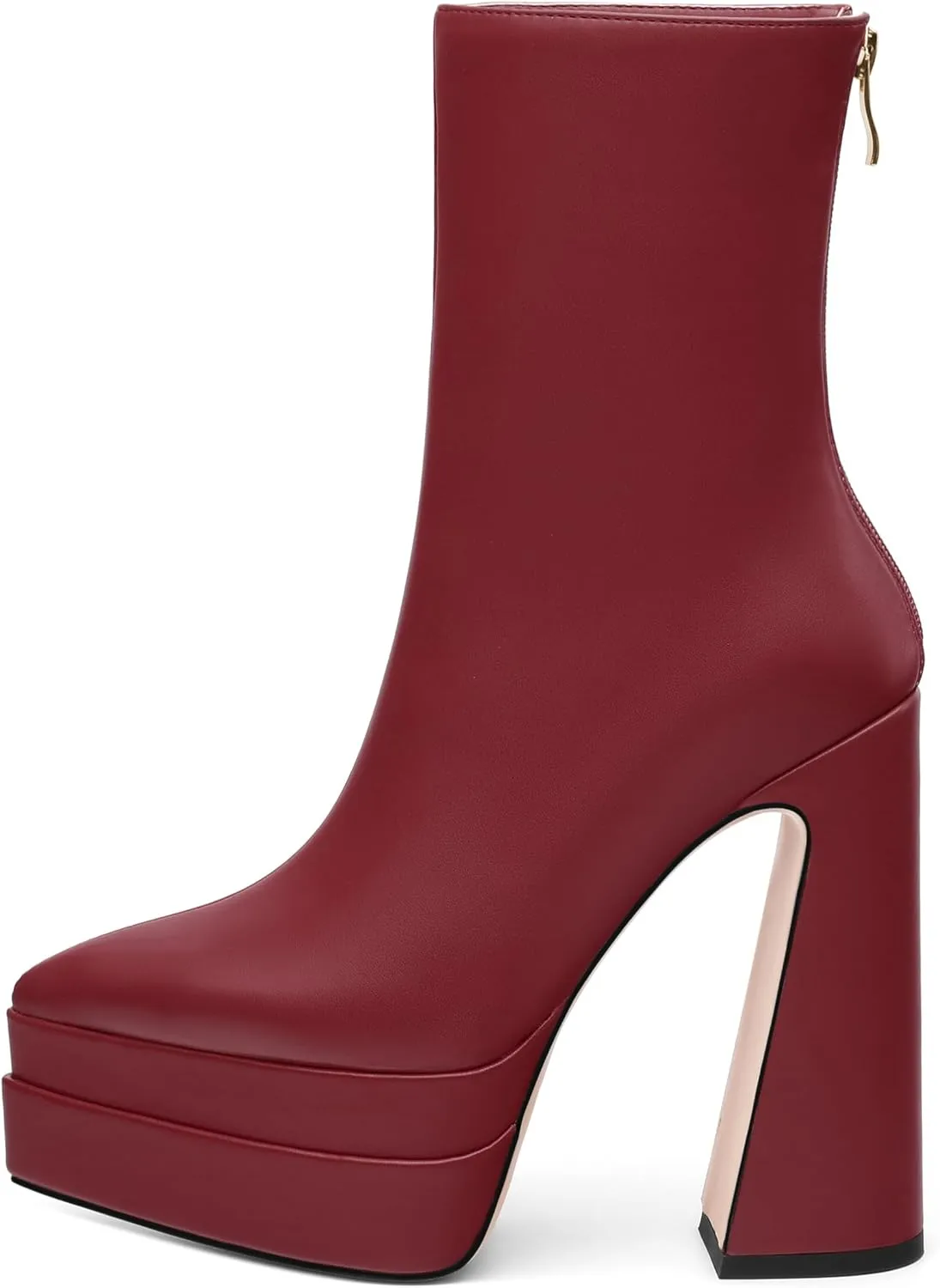 FOGEENA Platform Ankle Boots for Women Chunky Block Heel Pointed Toe Zipper 5.9 Inch Heeled Fall Boots Fashion Dating Party Evening Short Booties