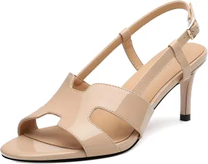FOGEENA Women's Heeled Sandals Shoes, Peep Toe Mid Heel Ankle Strap Sandals for Women, Patent Leather Open Toe H Shaped Strappy Heels, Ladies Slingback Kitten Heel Sandals 2.5"