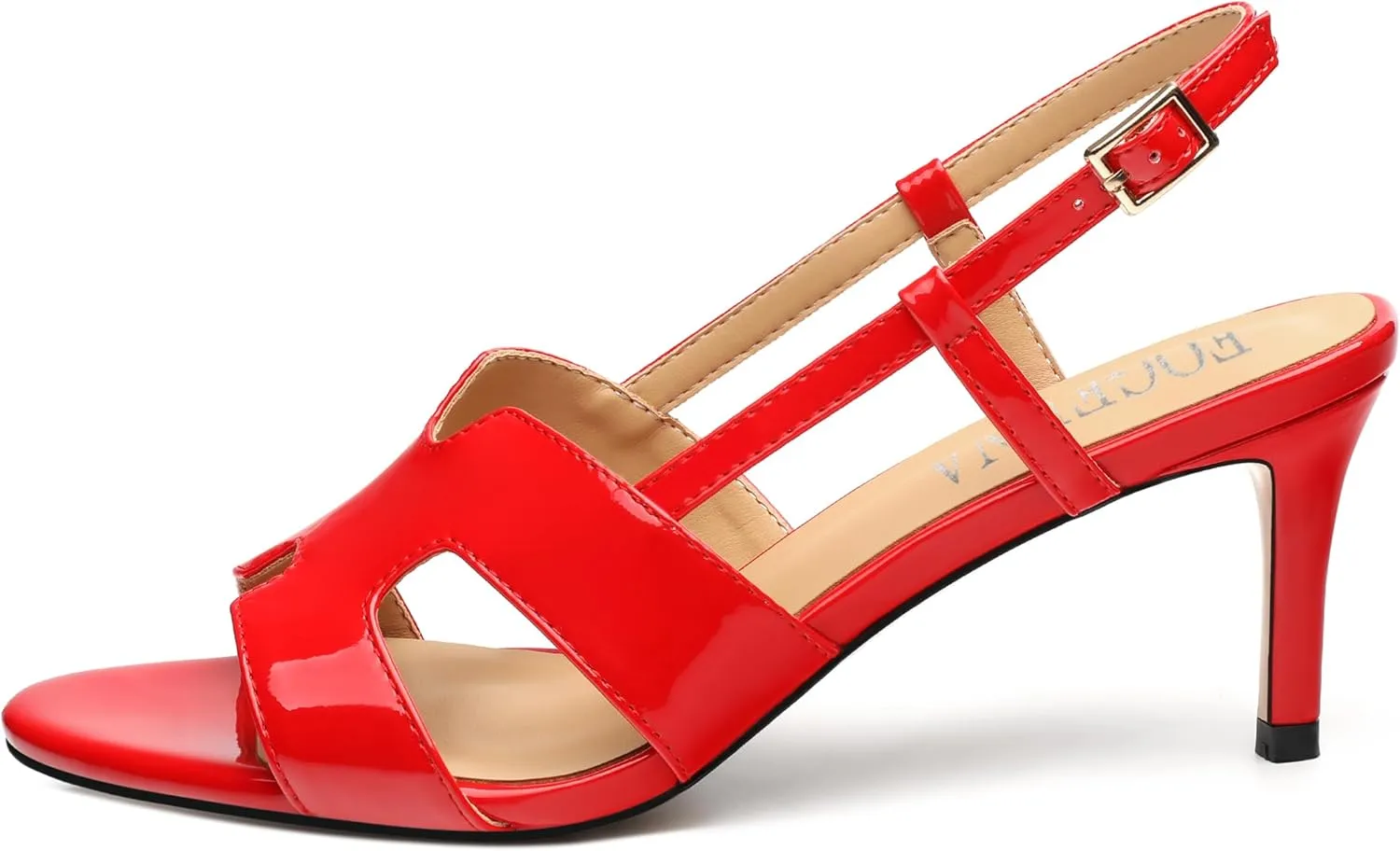 FOGEENA Women's Heeled Sandals Shoes, Peep Toe Mid Heel Ankle Strap Sandals for Women, Patent Leather Open Toe H Shaped Strappy Heels, Ladies Slingback Kitten Heel Sandals 2.5"