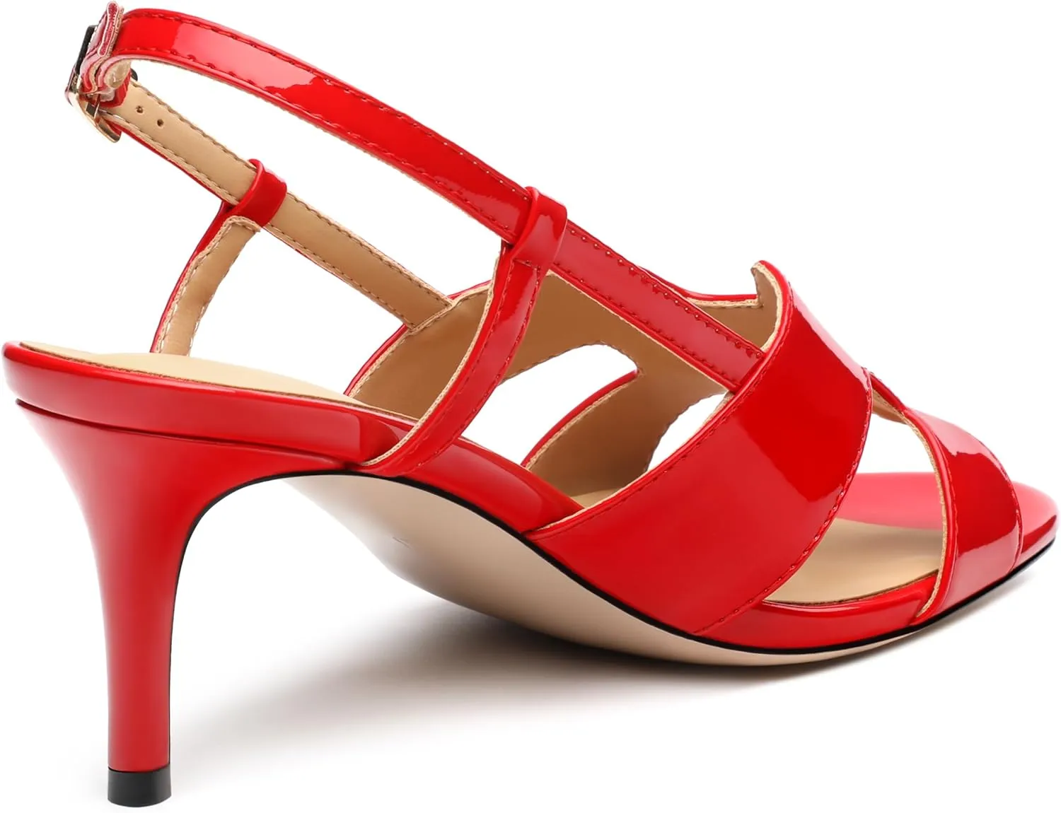 FOGEENA Women's Heeled Sandals Shoes, Peep Toe Mid Heel Ankle Strap Sandals for Women, Patent Leather Open Toe H Shaped Strappy Heels, Ladies Slingback Kitten Heel Sandals 2.5"