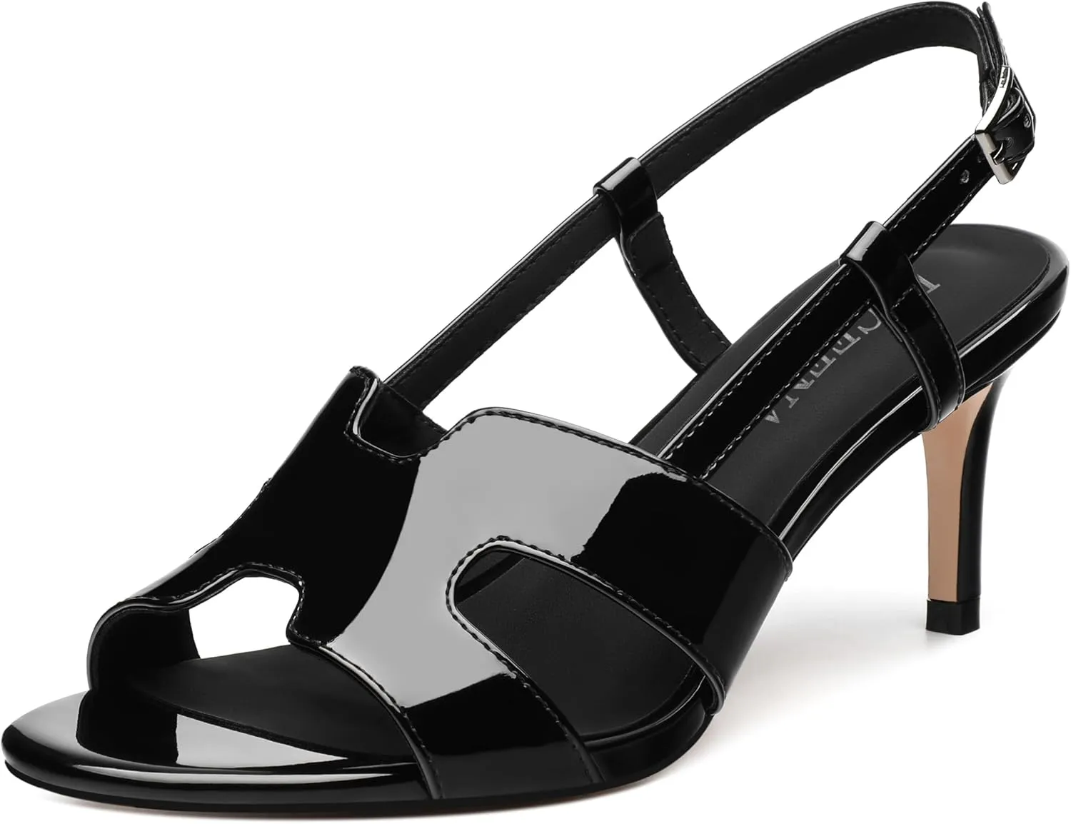 FOGEENA Women's Heeled Sandals Shoes, Peep Toe Mid Heel Ankle Strap Sandals for Women, Patent Leather Open Toe H Shaped Strappy Heels, Ladies Slingback Kitten Heel Sandals 2.5"