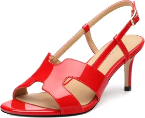 FOGEENA Women's Heeled Sandals Shoes, Peep Toe Mid Heel Ankle Strap Sandals for Women, Patent Leather Open Toe H Shaped Strappy Heels, Ladies Slingback Kitten Heel Sandals 2.5"