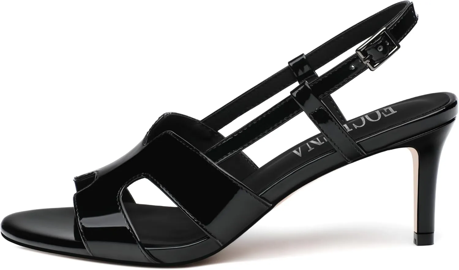 FOGEENA Women's Heeled Sandals Shoes, Peep Toe Mid Heel Ankle Strap Sandals for Women, Patent Leather Open Toe H Shaped Strappy Heels, Ladies Slingback Kitten Heel Sandals 2.5"