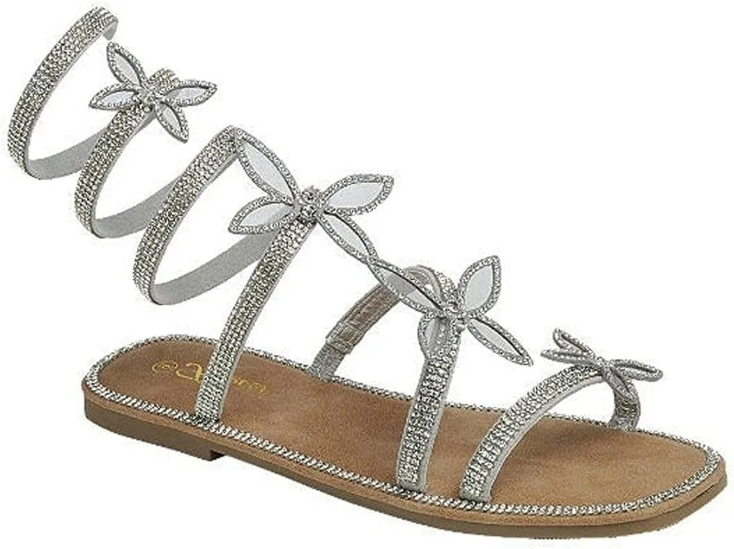 Forever Link Women Butterfly Rhinestone Wrap-around Flat Sandals Flat Butterfly Sandals Ritzy-25, 6