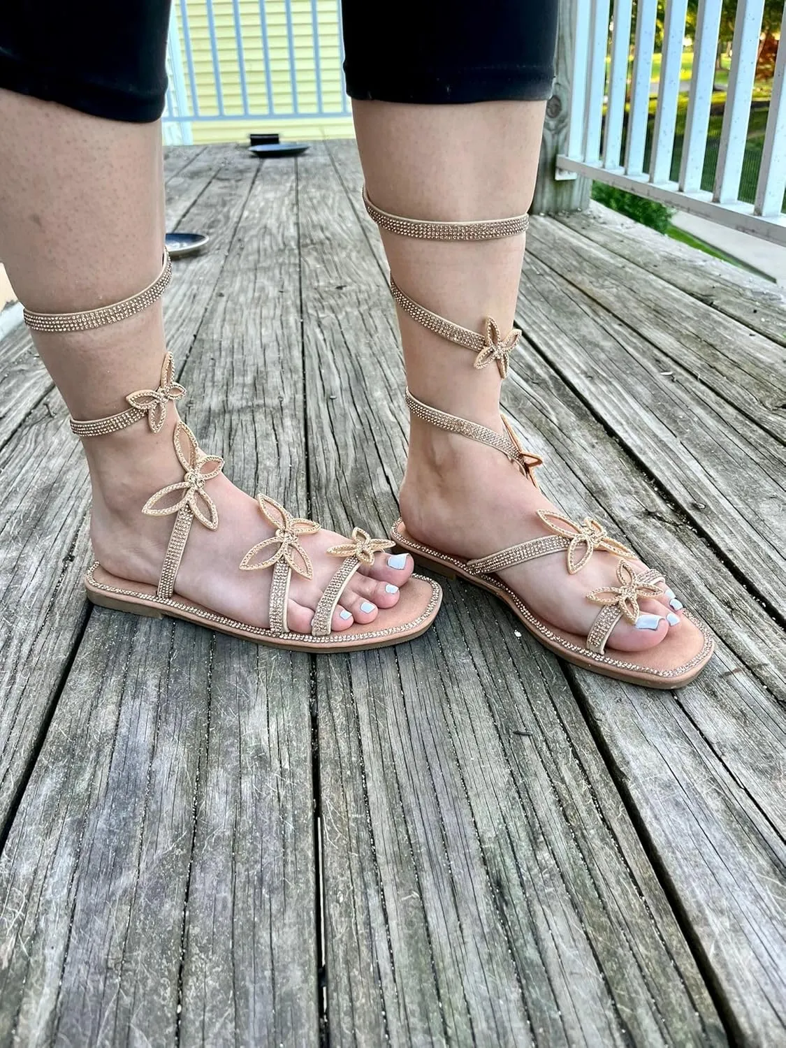 Forever Link Women Butterfly Rhinestone Wrap-around Flat Sandals Flat Butterfly Sandals Ritzy-25, 6