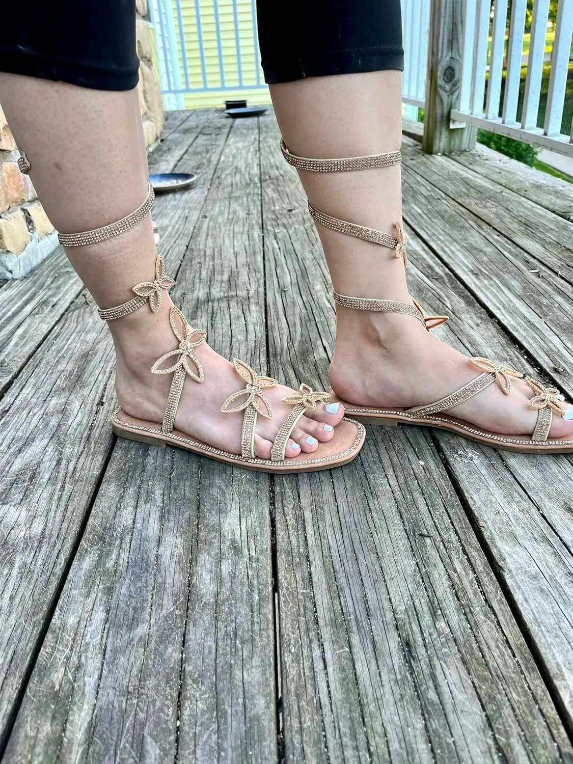 Forever Link Women Butterfly Rhinestone Wrap-around Flat Sandals Flat Butterfly Sandals Ritzy-25, 6