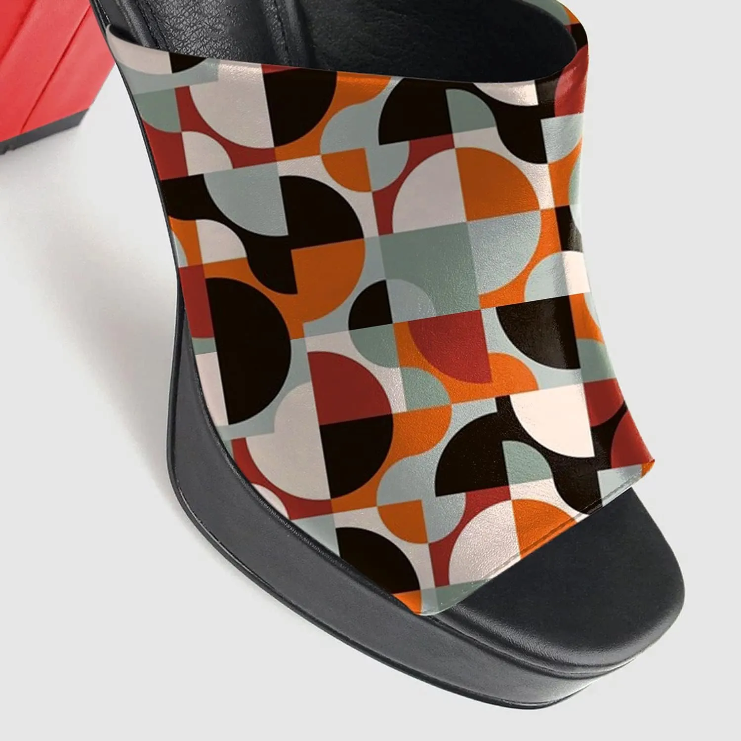 FOWT Women Fashionable Printed Pattern Mules High Chunky Heels Mules Platform Square Toe Sandals Slip On Slippers Outdoor Casual Fashion Work Party Dance Shoes Size 4-16 US