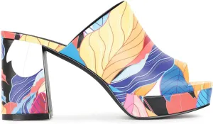 FOWT Women Fashionable Printed Pattern Mules High Chunky Heels Mules Platform Square Toe Sandals Slip On Slippers Outdoor Casual Fashion Work Party Dance Shoes Size 4-16 US