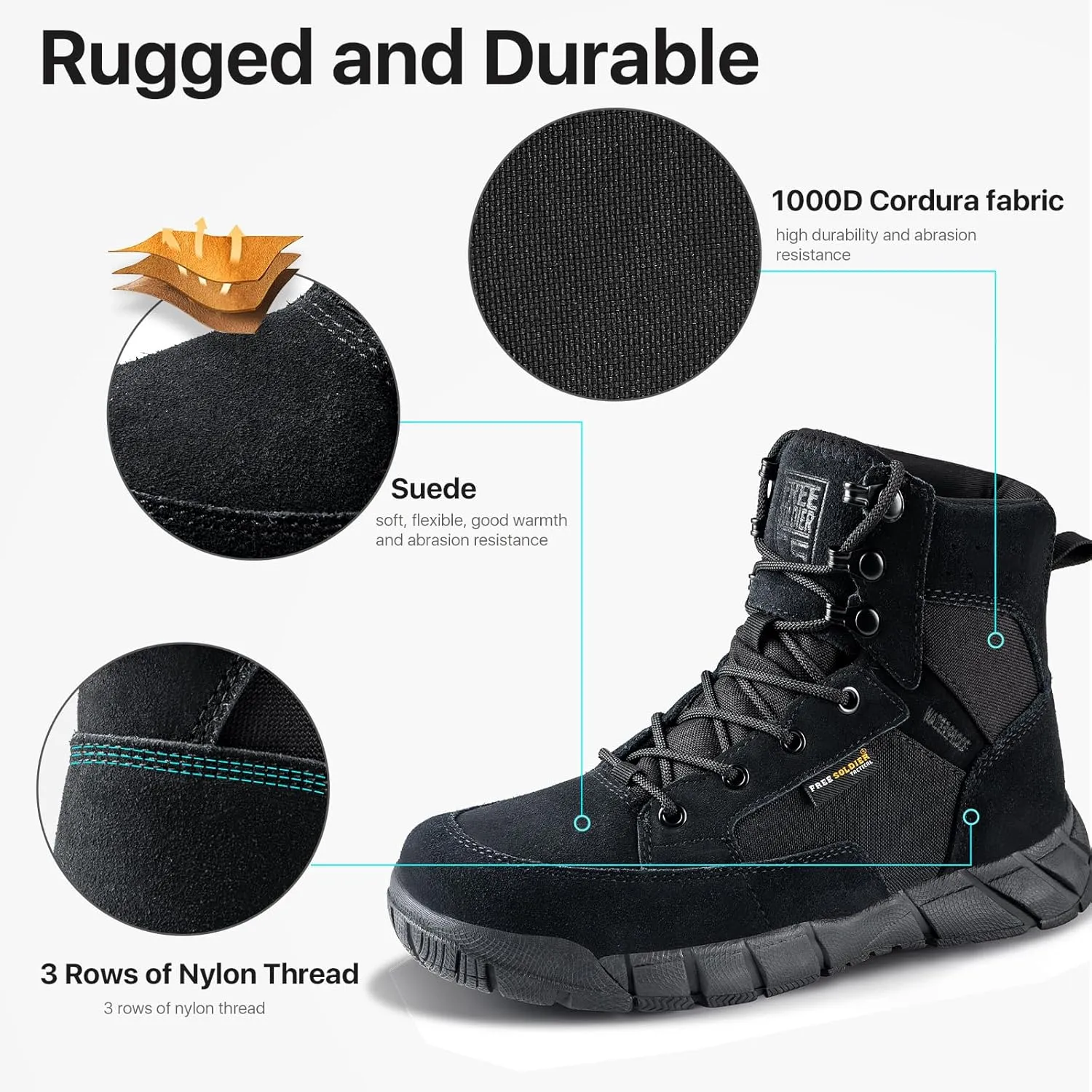 FREE SOLDIER Hiking Work Boots Women's Tactical Boots 6 Inches Lightweight Waterproof Military Boots Outdoors Desert Boots