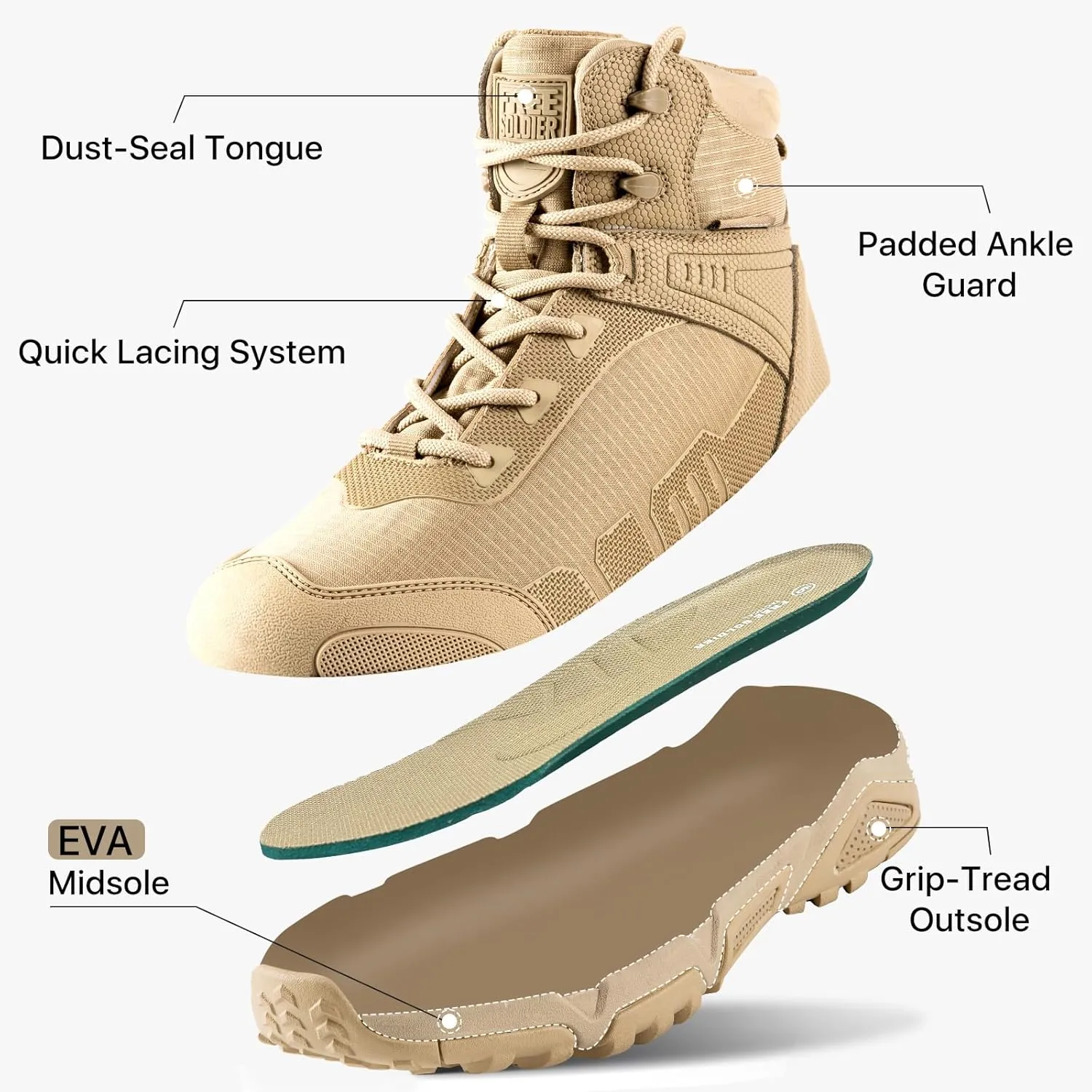 FREE SOLDIER Men's Waterproof Hiking Boots Lightweight Work Boots Military Tactical Boots Durable Combat Boots
