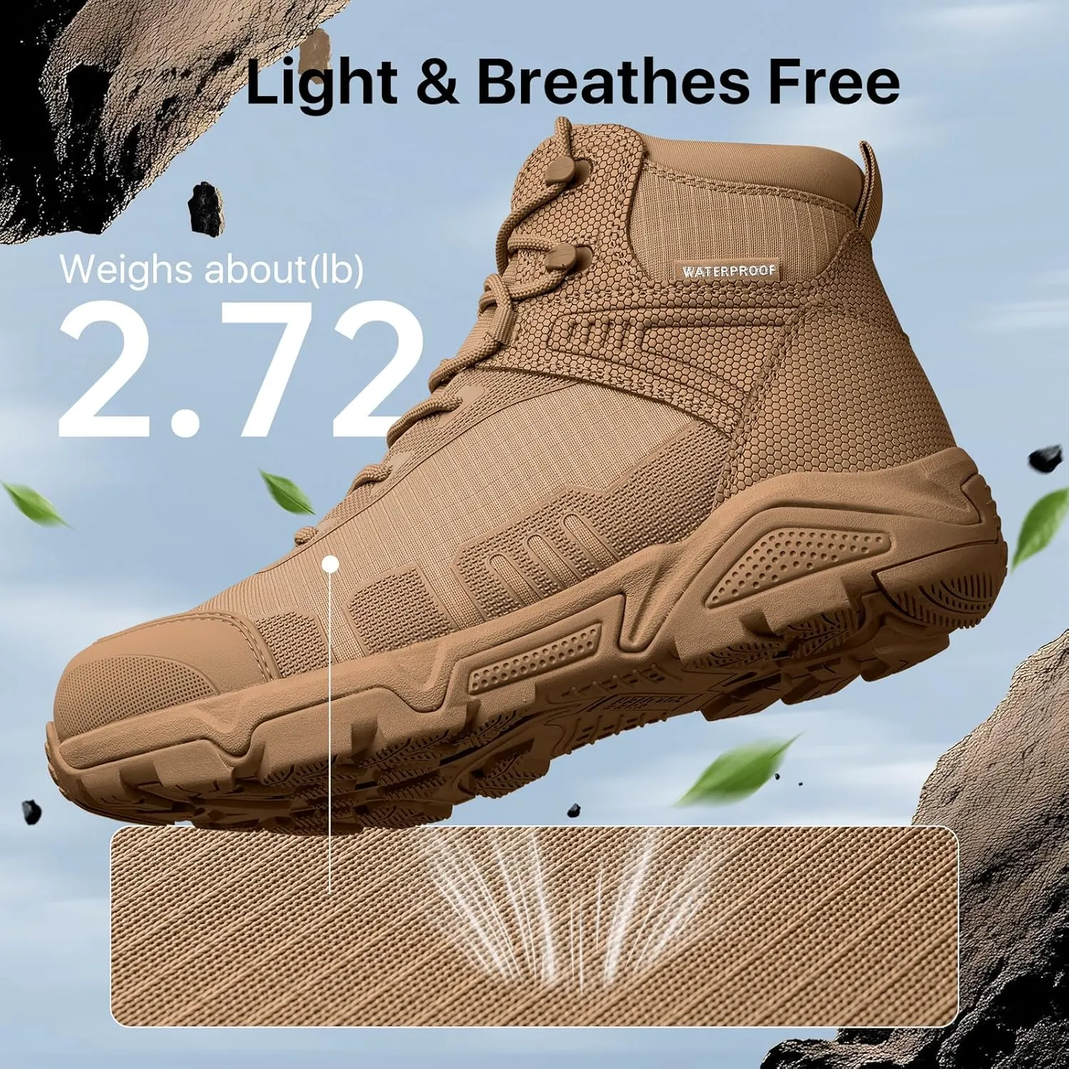 FREE SOLDIER Men's Waterproof Hiking Boots Lightweight Work Boots Military Tactical Boots Durable Combat Boots
