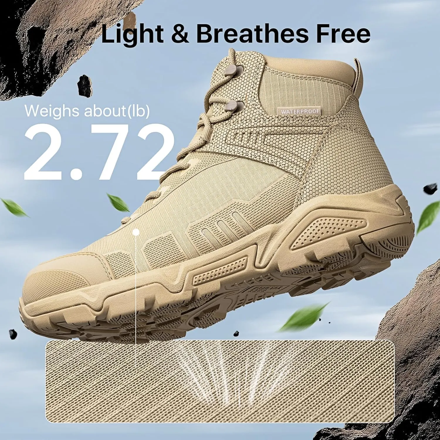 FREE SOLDIER Men's Waterproof Hiking Boots Lightweight Work Boots Military Tactical Boots Durable Combat Boots