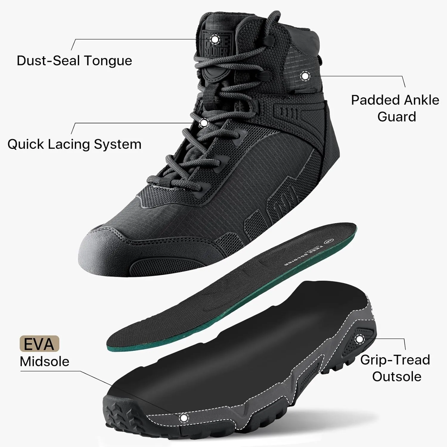 FREE SOLDIER Men's Waterproof Hiking Boots Lightweight Work Boots Military Tactical Boots Durable Combat Boots