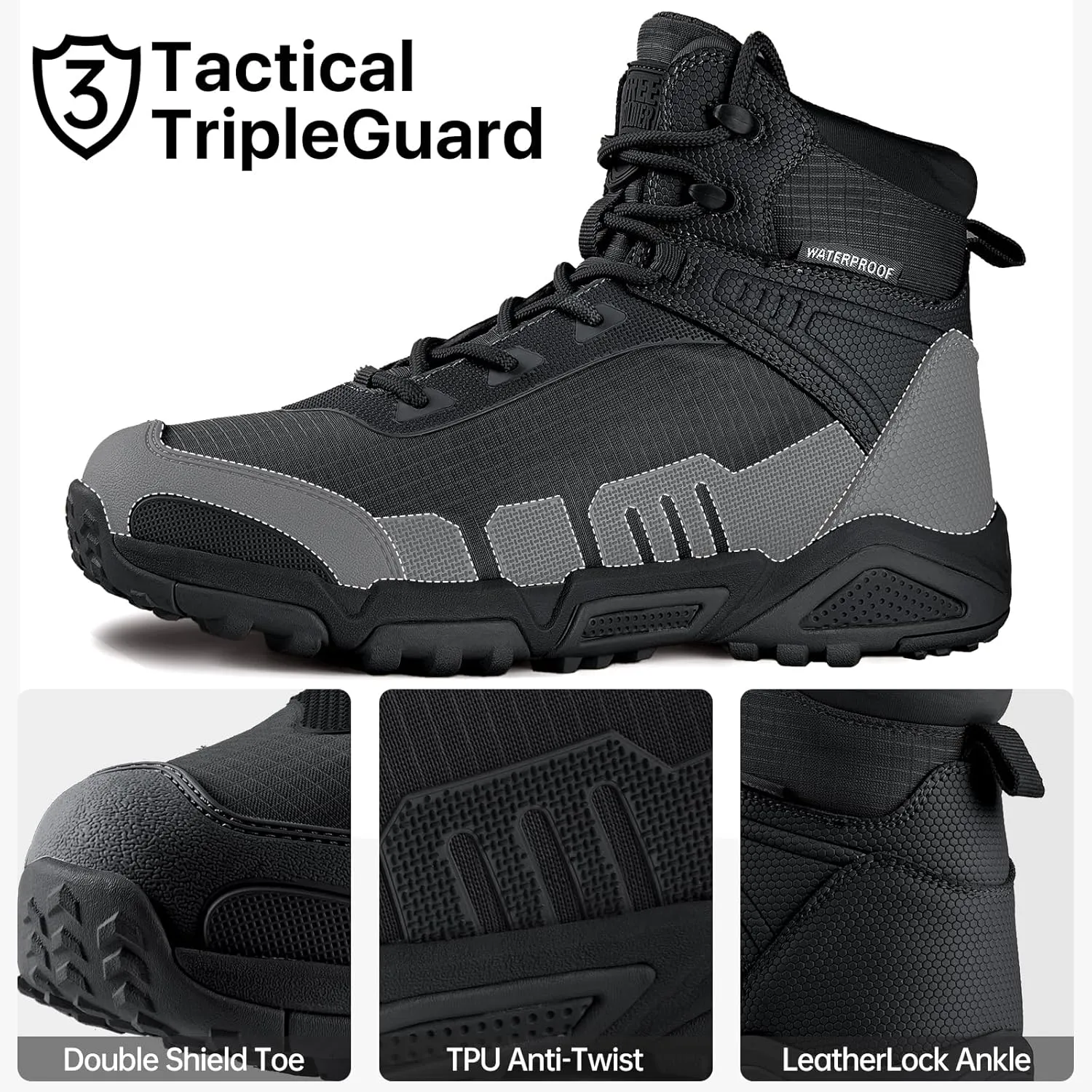 FREE SOLDIER Men's Waterproof Hiking Boots Lightweight Work Boots Military Tactical Boots Durable Combat Boots