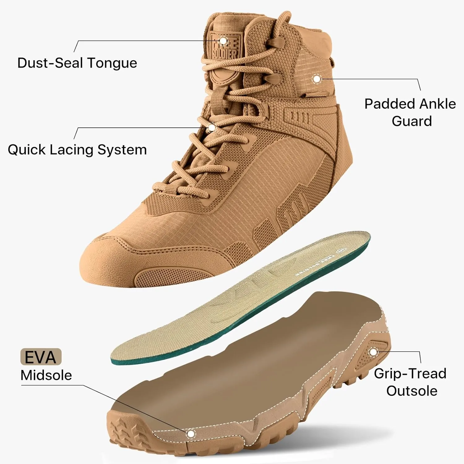 FREE SOLDIER Men's Waterproof Hiking Boots Lightweight Work Boots Military Tactical Boots Durable Combat Boots