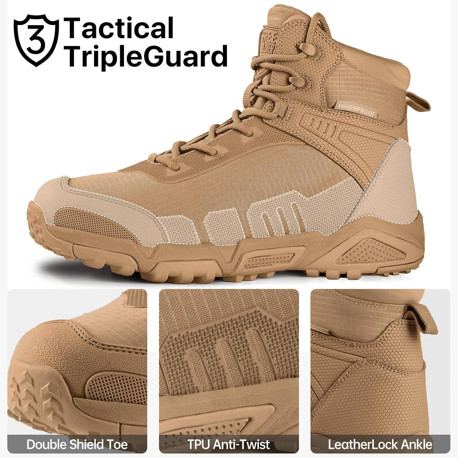 FREE SOLDIER Men's Waterproof Hiking Boots Lightweight Work Boots Military Tactical Boots Durable Combat Boots