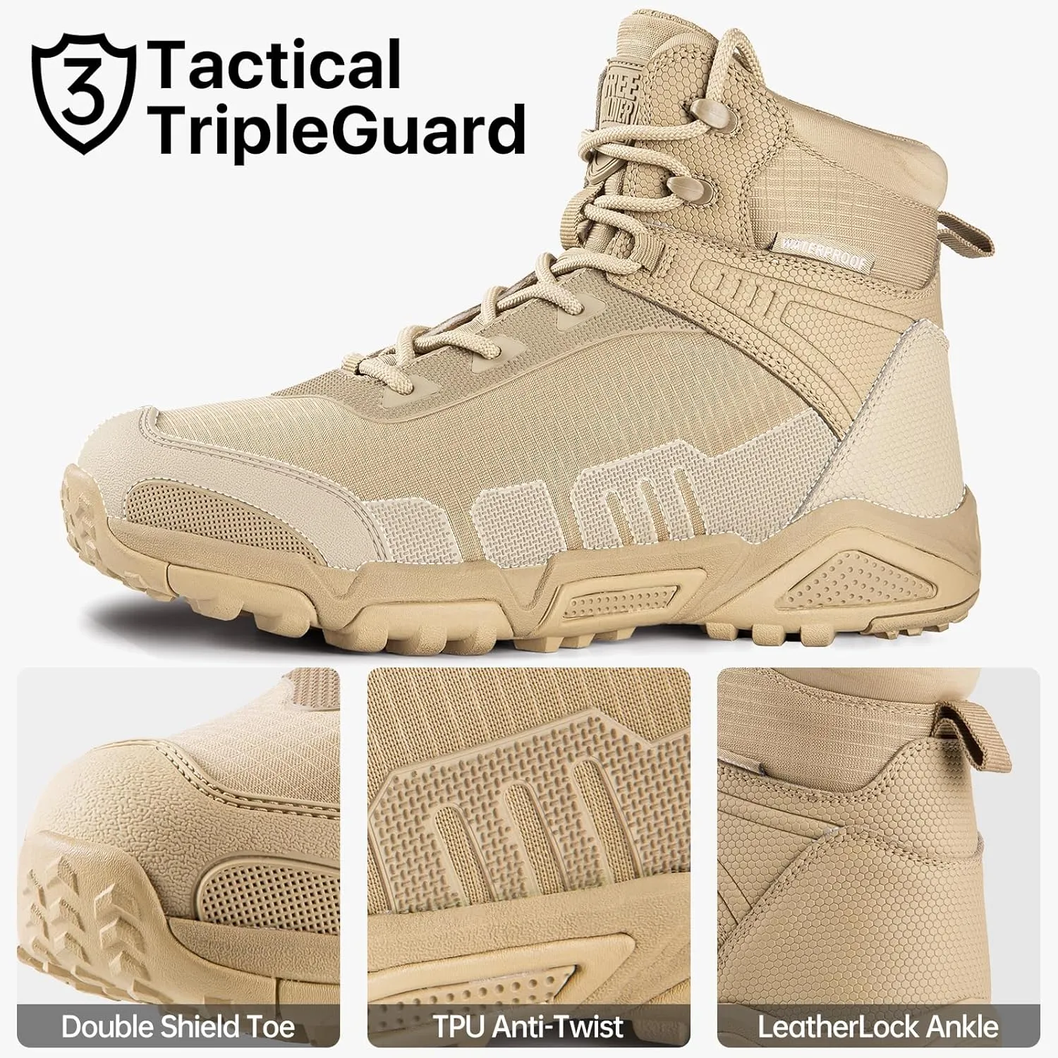FREE SOLDIER Men's Waterproof Hiking Boots Lightweight Work Boots Military Tactical Boots Durable Combat Boots