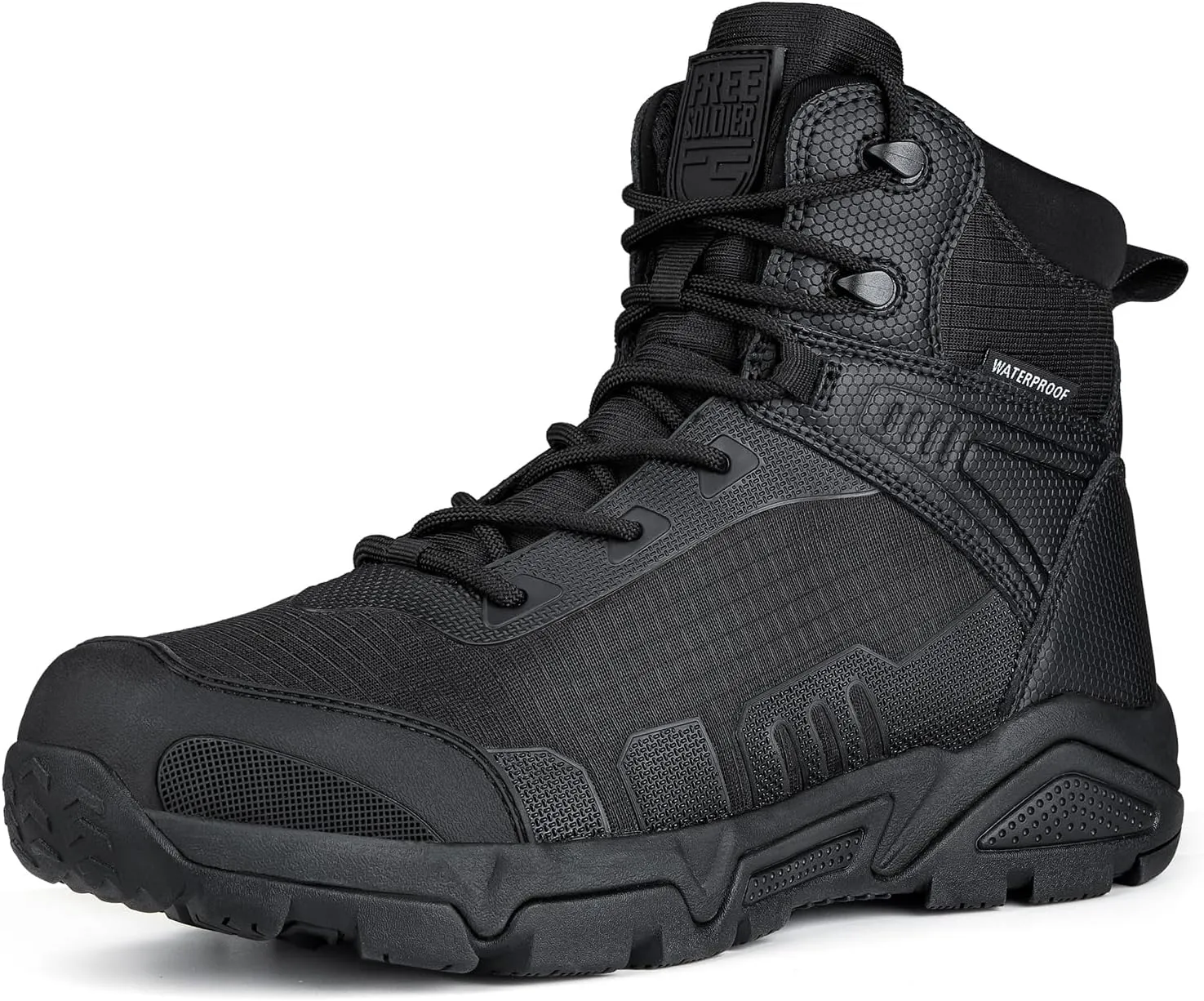 FREE SOLDIER Men's Waterproof Hiking Boots Lightweight Work Boots Military Tactical Boots Durable Combat Boots(Black 9)
