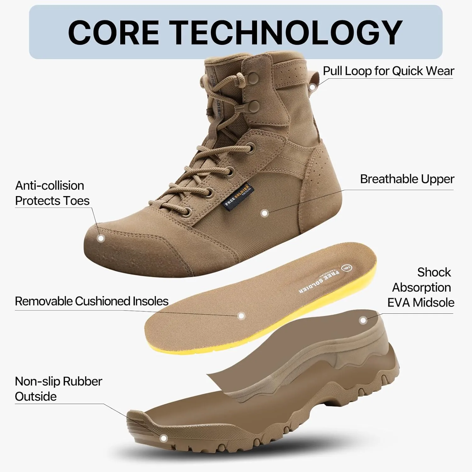 FREE SOLDIER Women’s Tactical Hiking 6 Inches Lightweight Combat Boot Durable Comfortable Work Boots for Women