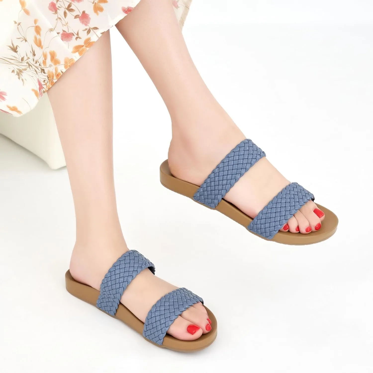 FUDYNMALC Slides Sandals for Women Orthopedic: Dressy Summer Beach Flat Shoes Comfortable Walking Footwear with Arch Support