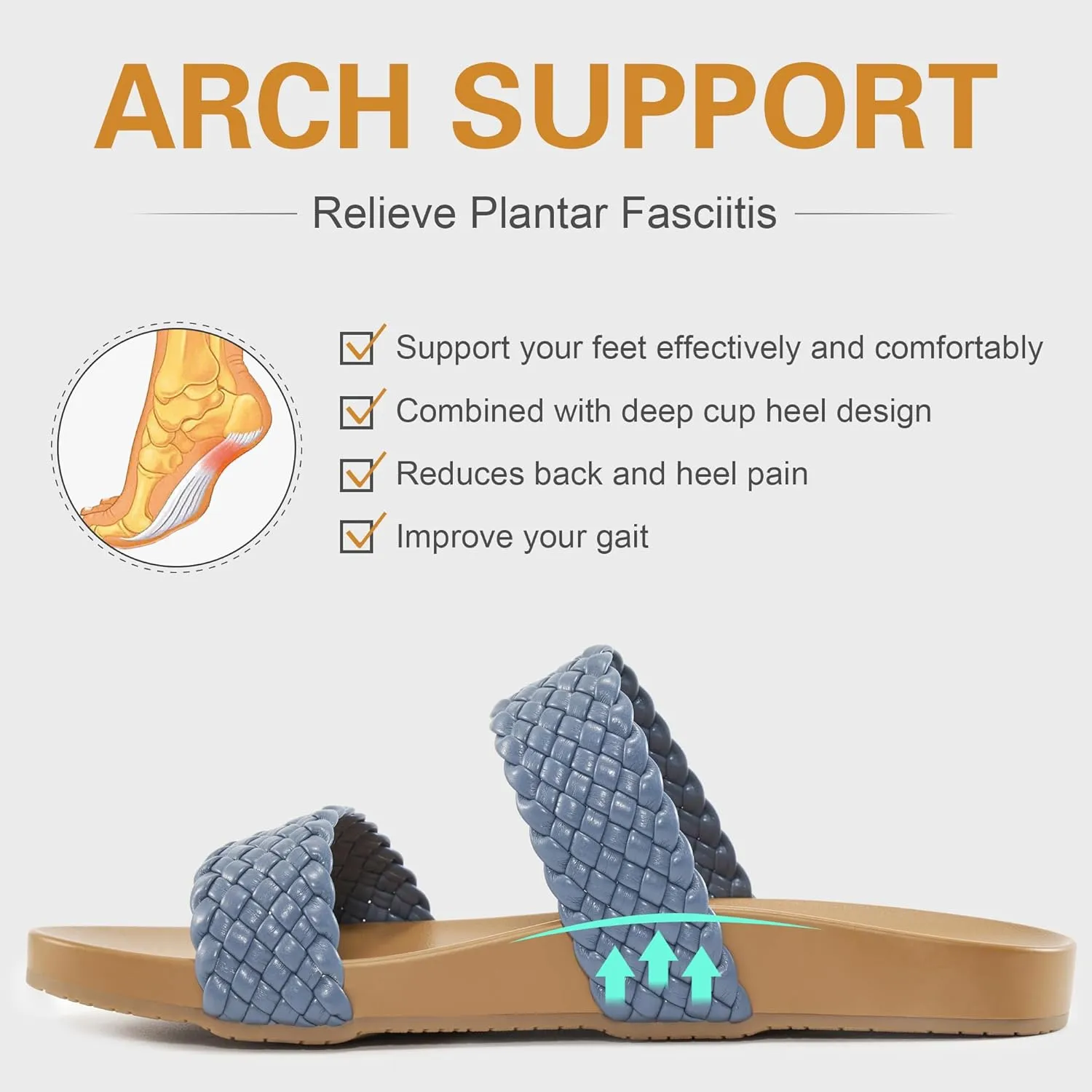 FUDYNMALC Slides Sandals for Women Orthopedic: Dressy Summer Beach Flat Shoes Comfortable Walking Footwear with Arch Support