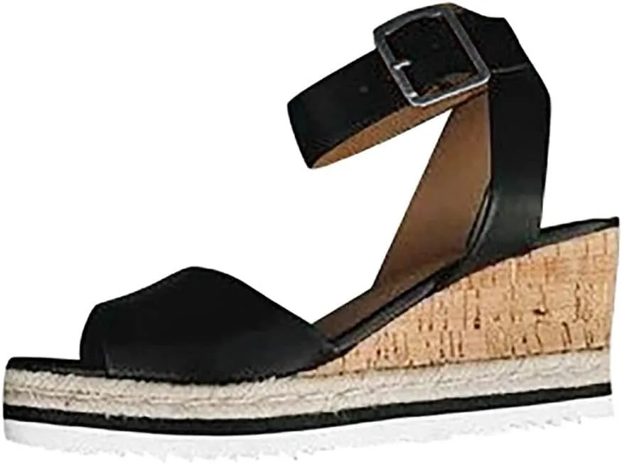Fululuer Fashion Toe Wedges Shoes Womens Ladies Roman Open Retro Platform Sandals Women's Sandals Sandals with Arch Support for Women Pretty (H-Black, 7)