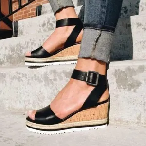 Fululuer Fashion Toe Wedges Shoes Womens Ladies Roman Open Retro Platform Sandals Women's Sandals Sandals with Arch Support for Women Pretty (H-Black, 7)
