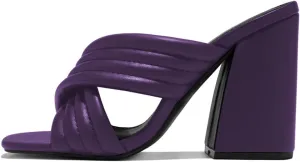 FYS Women Stylish Square Open Toe Slip on Mules Crisscross Strap Block Chunky High Heel Slide Sandals Summer Party Shoes Size 4-15 US