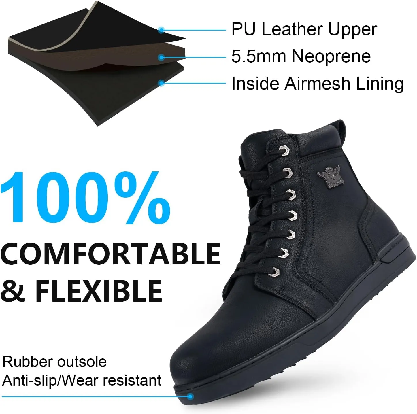 GARGOYLE BELLS Men's Casual Boot PU Leather Combat Boots For Men Waterproof Chukka Boots For Motorcycle Biker Hiking with Side Zipper