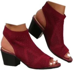 Generic Women's Knit Chunky Block High Heels Sandals Slingback Cut Out Peep Toe Chunky Stacked Heel Ankle Booties