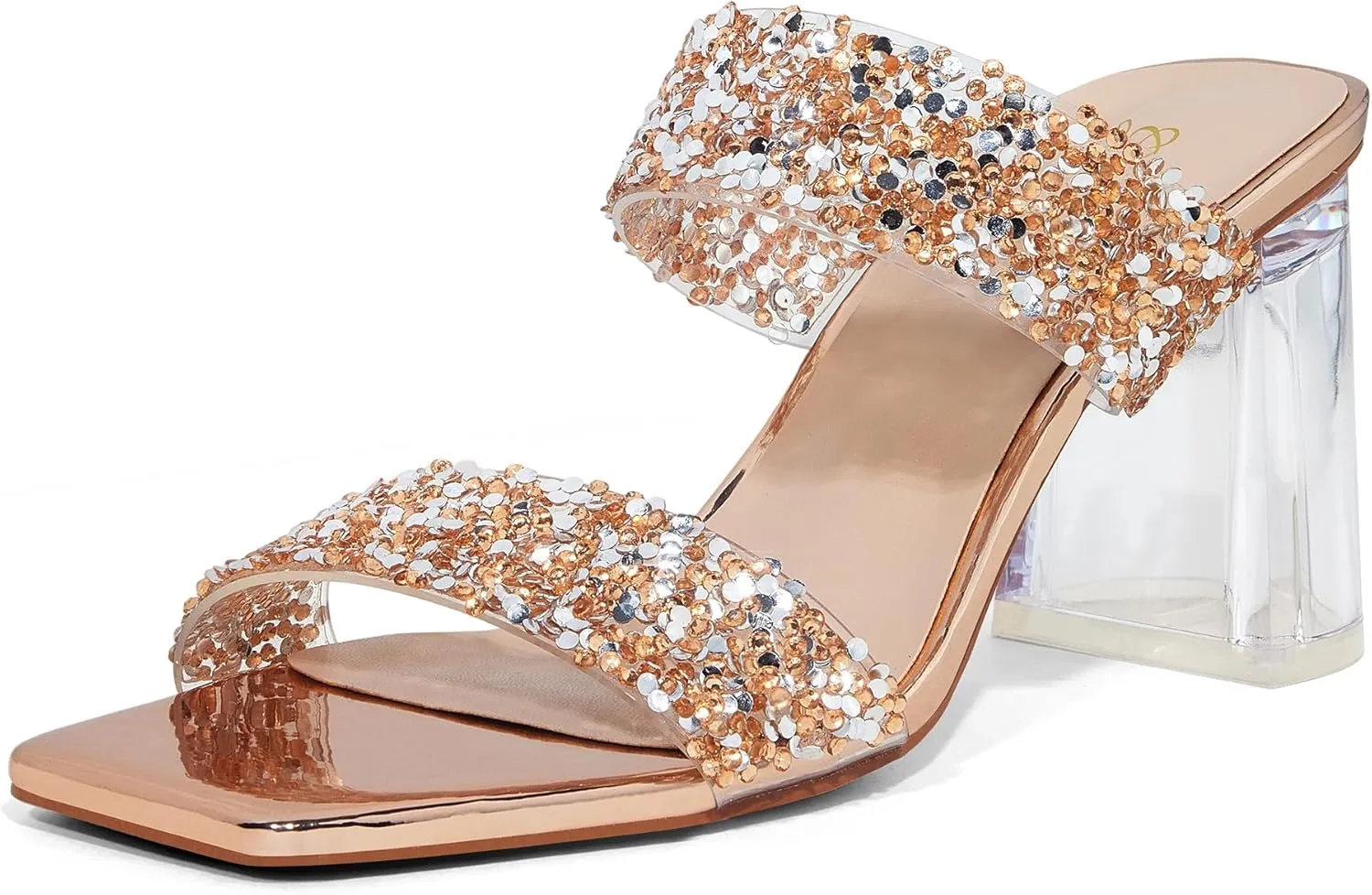 GENSHUO High Chunky Heels for Women Fashion Comfort Slip on Square Open Toe Block Heel Sandals Two Strap Backless Mules