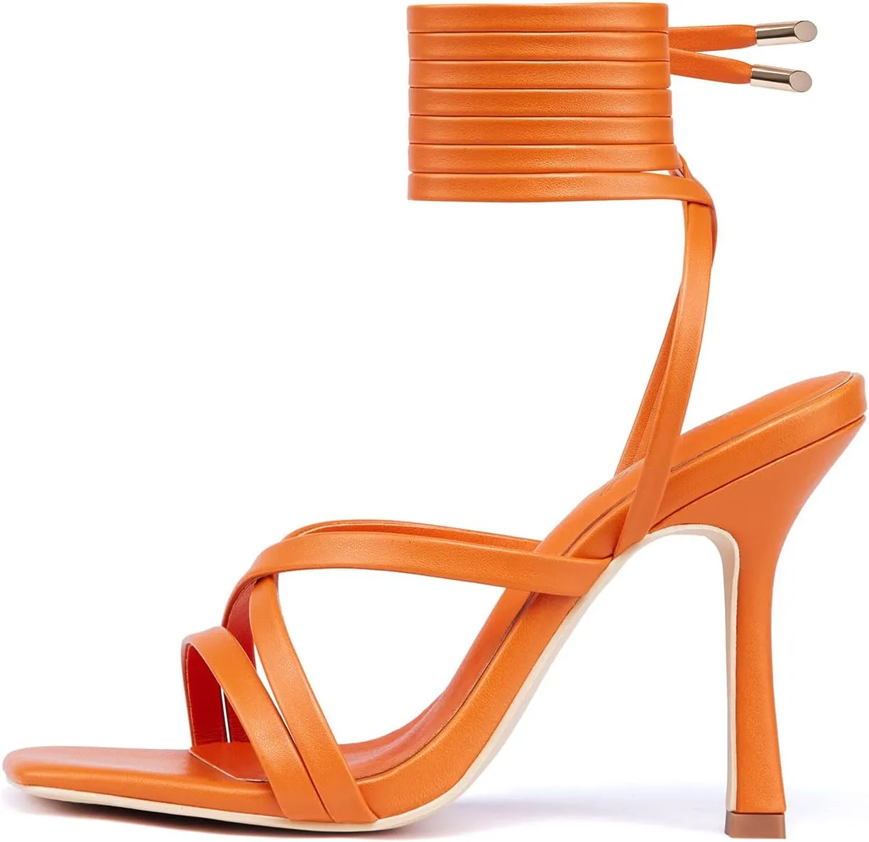 GENSHUO Women's heeled Sandals Strappy Lace up Stiletto High Heel Sandals Square Toe Sandals Tie up Heels Sandals for Party Prom Homecoming Dress Shoes