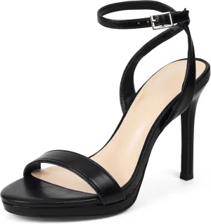 GENSHUO Women's High Heels Strappy Sandals with Round Open Toe Sexy Comfortable Ankle Strap Stiletto Wedding Prom Party Homecoming Dance Heeled Shoes