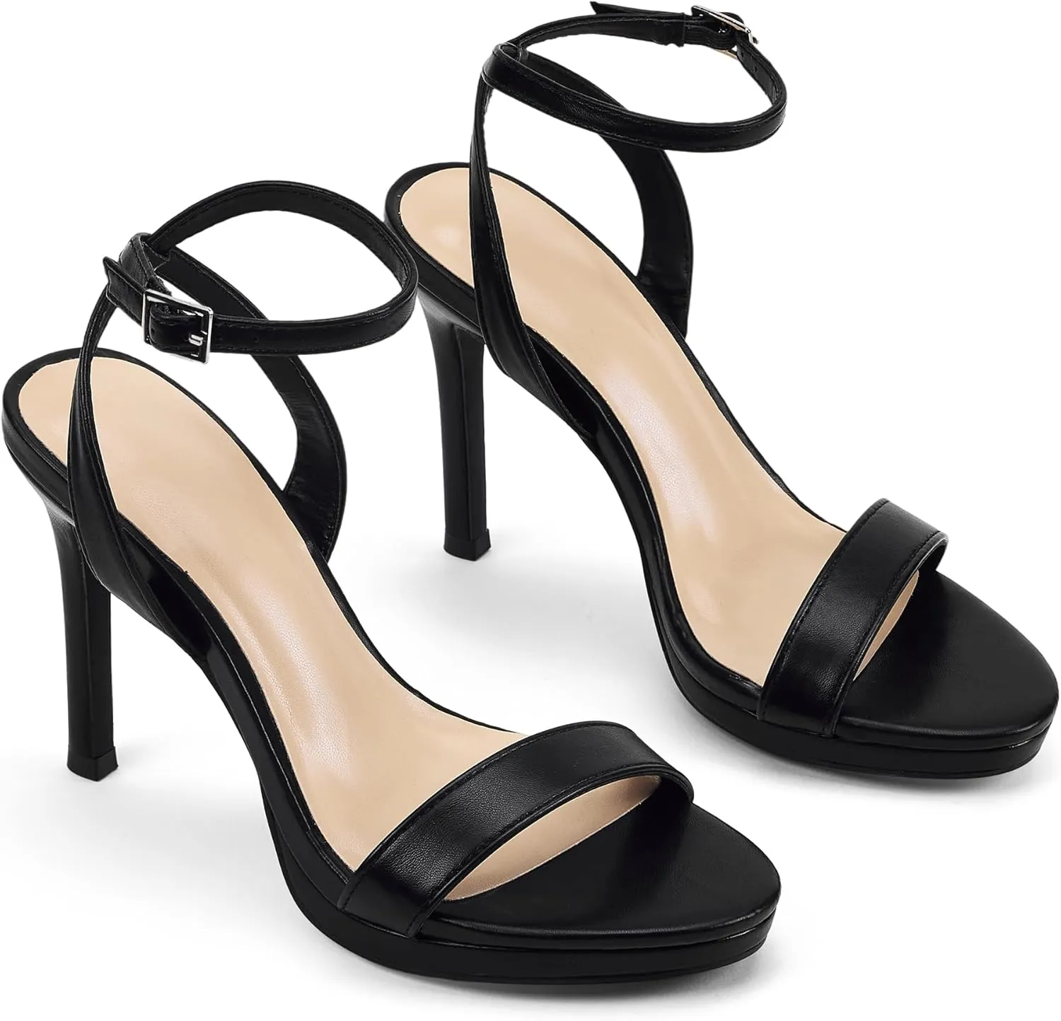 GENSHUO Women's High Heels Strappy Sandals with Round Open Toe Sexy Comfortable Ankle Strap Stiletto Wedding Prom Party Homecoming Dance Heeled Shoes