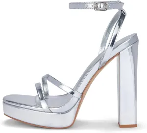 GENSHUO Women's Platform Chunky High Heels Square Toe Ankle Strap Heel Sandals Strappy Wedding Party Dress shoes