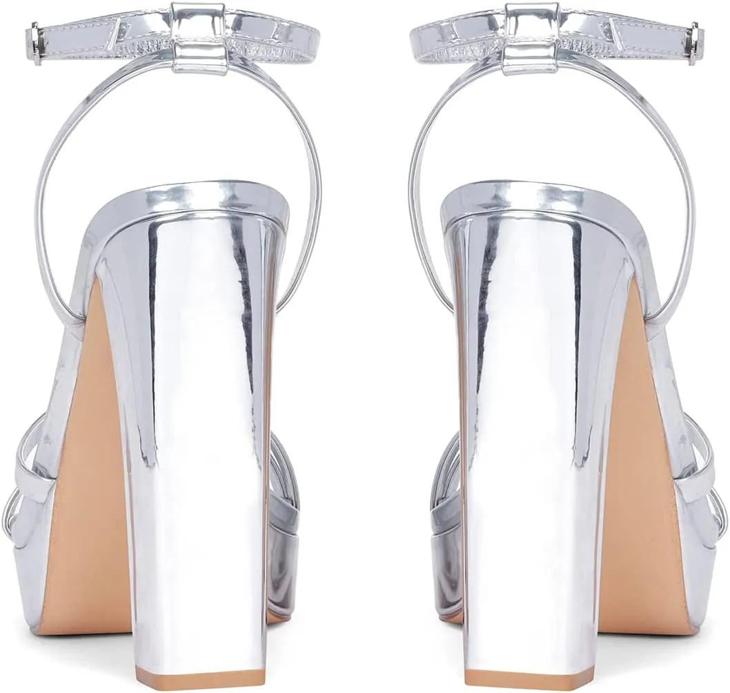 GENSHUO Women's Platform Chunky High Heels Square Toe Ankle Strap Heel Sandals Strappy Wedding Party Dress shoes