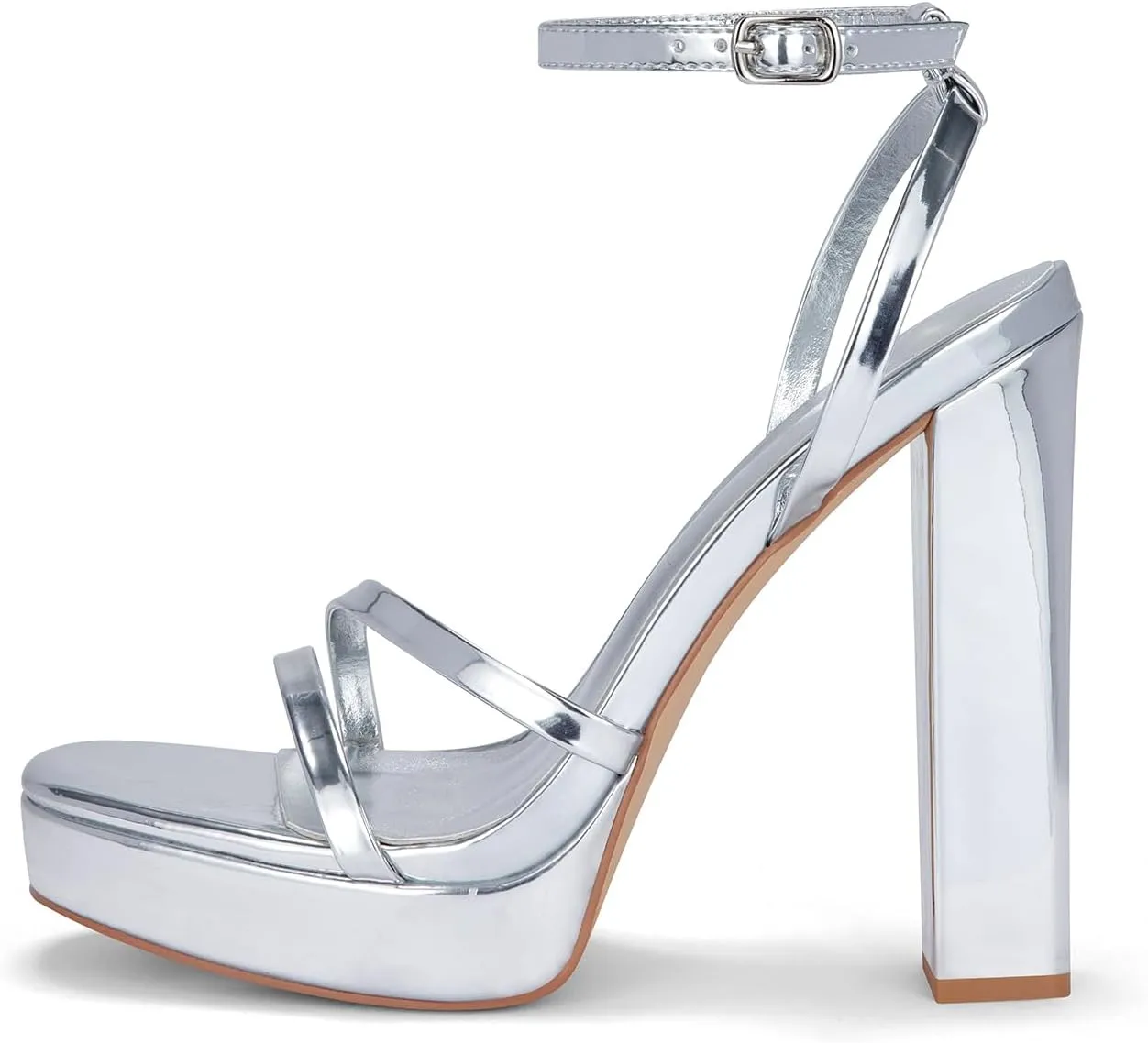 GENSHUO Women's Platform Chunky High Heels Square Toe Ankle Strap Heel Sandals Strappy Wedding Party Dress shoes